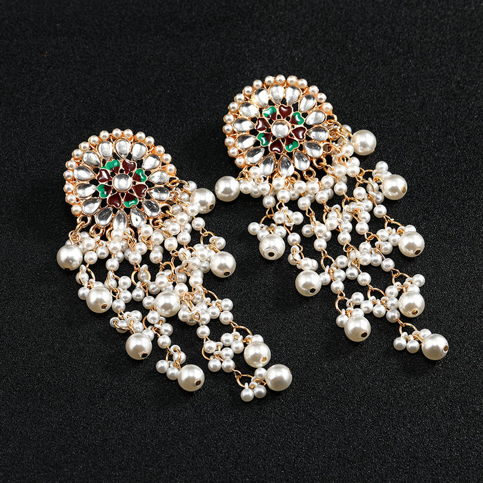 Wholesale Boho Vintage Pearl Earrings Alloy Tassel JDC-ES-LY026