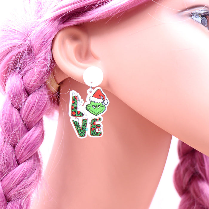 Wholesale Earrings Acrylic Christmas Cartoon Letters MOQ≥5 JDC-ES-XYan004