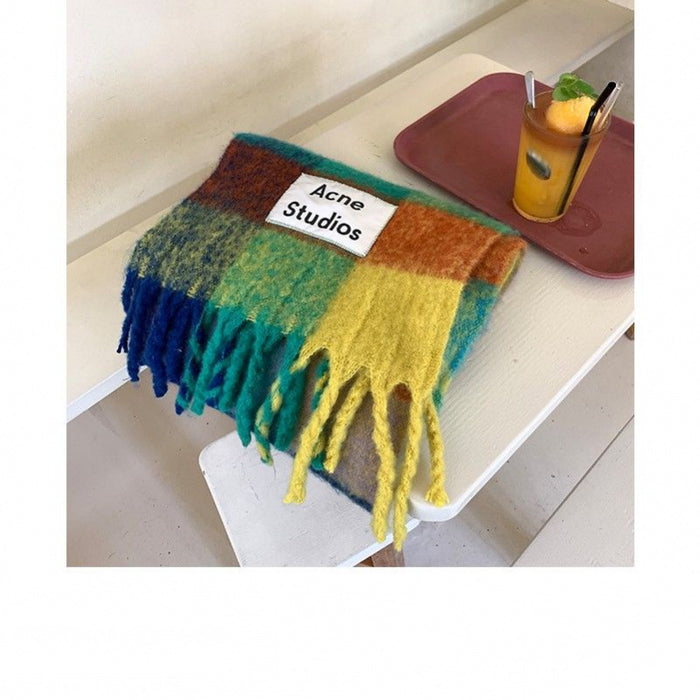 Wholesale Scarf Acetate Winter Warm Cold Protection Wind Resistant Rainbow Tassels JDC-SF-Chand012