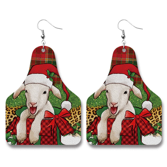Wholesale Earrings Leather Christmas Farm Cow Sheep Animals MOQ≥2 JDC-ES-HeYi072