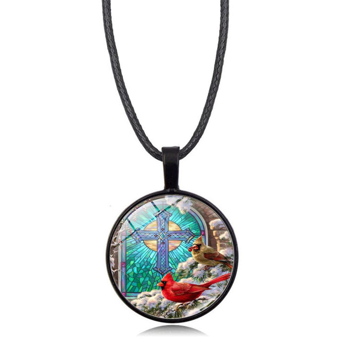 Wholesale Necklace Alloy Glass Piece Red Bird Time Stone Pendant Sweater Chain JDC-NE-HengX007
