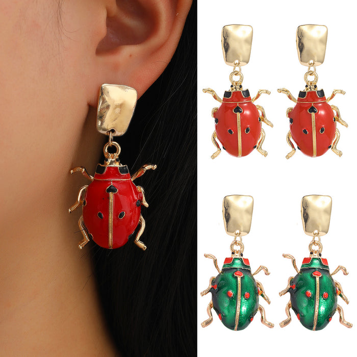 Wholesale Earring Alloy Enamel Ladybug MOQ≥2 JDC-ES-JUYAO009