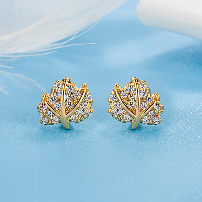 Wholesale Earrings Copper Zirconia Micro Paved Maple Leaf JDC-ES-XGS004