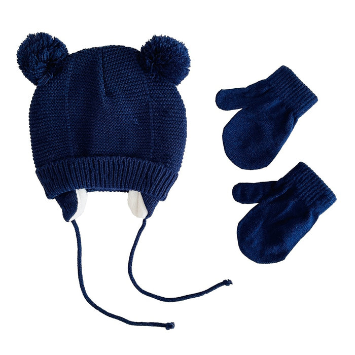 Guantes al por mayor lana más terciopelo Protección de oídos para niños lindo Sombrero tejido de 2 piezas MOQ≥2 JDC-GS-Junc004