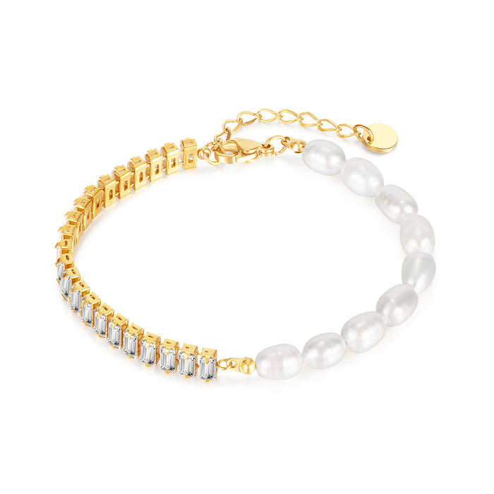 Wholesale Bracelets Stainless Steel Zircon Pearls MOQ≥2 JDC-BT-PERMGEJ001