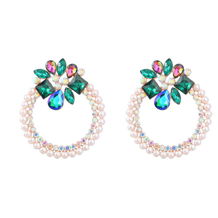 Wholesale Alloy Diamond Set Pearl Floral Round Earrings JDC-ES-JL989