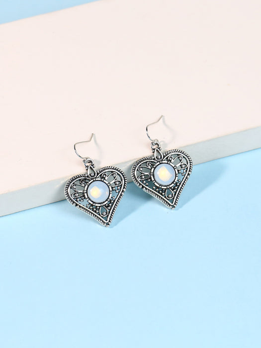 Wholesale Earrings Alloy Heart Opal MOQ≥2 JDC-ES-jugou013