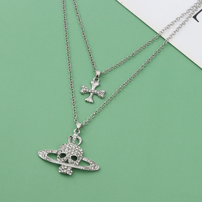 Wholesale Cross Skull Saturn Necklace Creative Personality Punk Style Halloween Necklace JDC-NE-FanD001