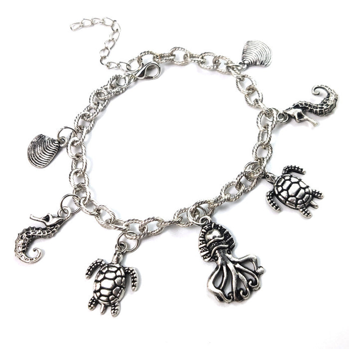 Wholesale Exaggerated Punk Vintage Turtle Pendant Tassel Anklet JDC-AS-Haobiao001