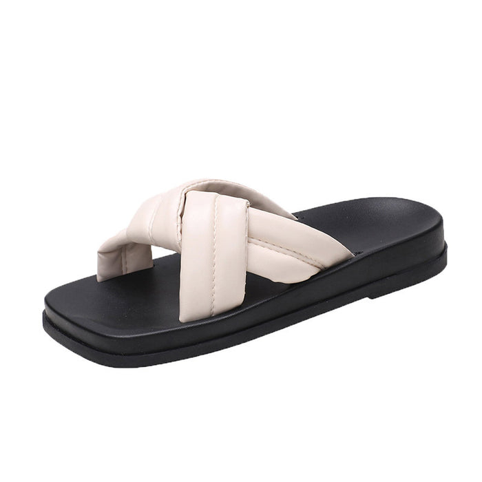 Wholesale slippers summer cross weave thick bottom roman JDC-SP-HongTo002