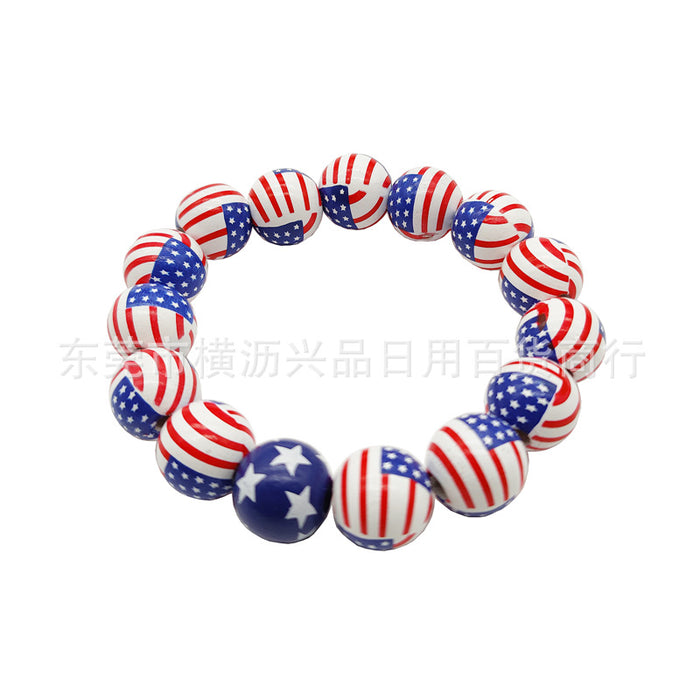 Wholesale 4th of July Independence Day Wood Beaded Bracelet MOQ≥2 JDC-BT-HengL001