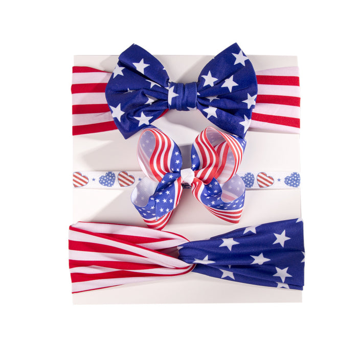 Wholesale 4th of July Independence Day Kids Dress Up Three Piece Bow Headband JDC-HD-QiuN003