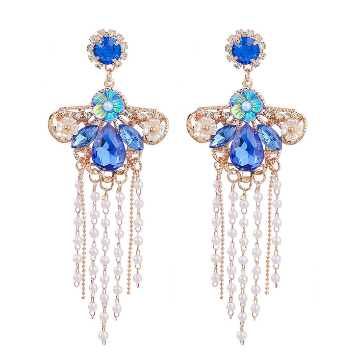 Jewelry WholesaleWholesale Blue Rhinestone Tassel Earrings JDC-ES-JL924 Earrings 氿乐 %variant_option1% %variant_option2% %variant_option3%  Factory Price JoyasDeChina Joyas De China