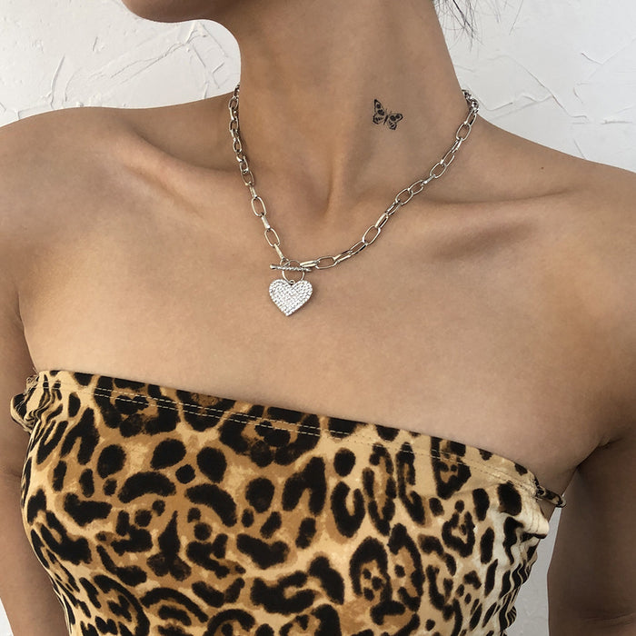 Jewelry WholesaleWholesale metal heart-set diamond single layer necklace JDC-NE-Qiandi002 Necklaces 纤迪 %variant_option1% %variant_option2% %variant_option3%  Factory Price JoyasDeChina Joyas De China