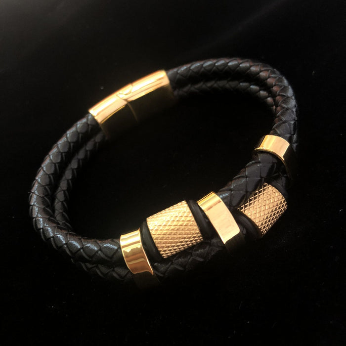 Wholesale New Men's Jewelry Stainless Steel Leather Rope Braided Bracelet JDC-BT-YiS003