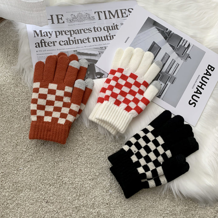 Wholesale Gloves Polyester Checkerboard Black and White Plaid Full Finger JDC-GS-YuNuo006