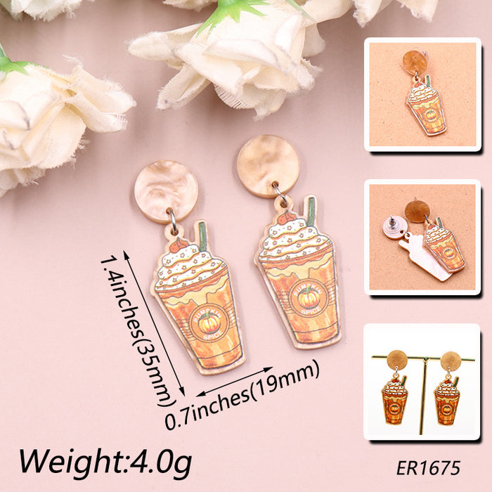 Wholesale Earrings Acrylic Pumpkin Coffee Cups MOQ≥2 JDC-ES-XYan006