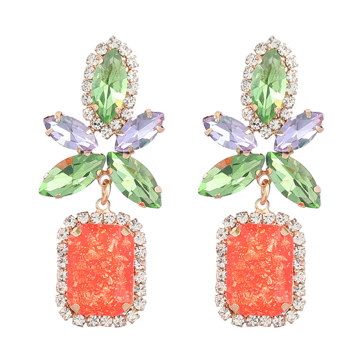 Boucles d'oreilles carrées florales en alliage en alliage de diamant de couleur en gros JDC-ES-JL1001