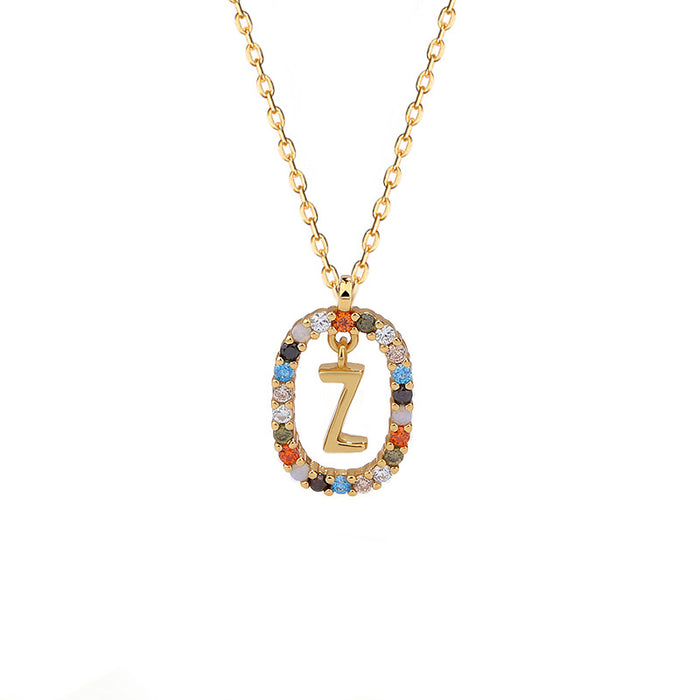 Wholesale Necklace Silver 26 Letter Color Zirconium Clavicle Chain JDC-NE-YuanF002