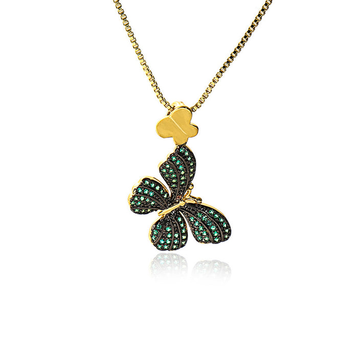 Wholesale Gold Micro Inlaid Zircon Pendant European and American Style Butterfly Necklace JDC-NE-JingY003