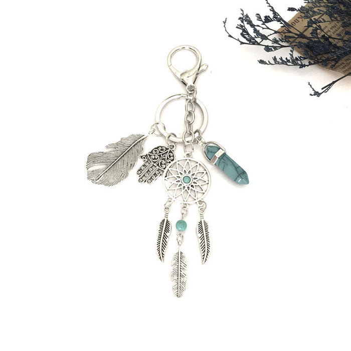 Wholesale pendant dreamcatcher palm feather vintage stone accessories keychain JDC-KC-ShuoYu002