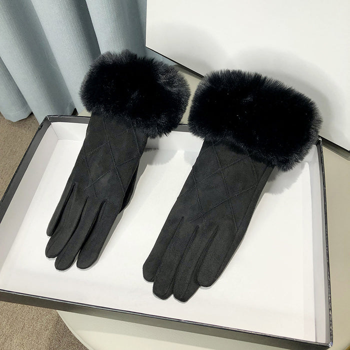 Wholesale Gloves Suede Plaid Check Solid Color Plus Velvet Warm Touch Screen JDC-GS-BX016