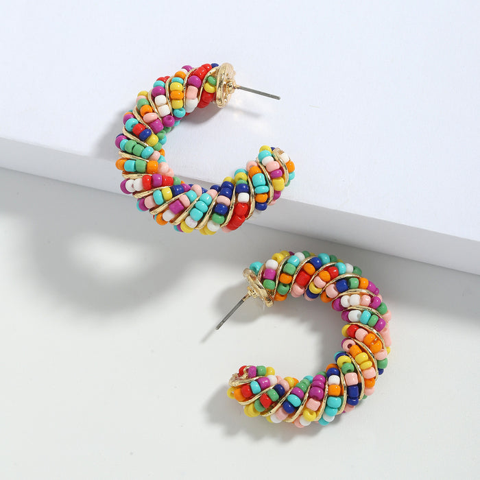 Wholesale Earrings Copper C Shape Candy Color Beige Beads JDC-ES-V075
