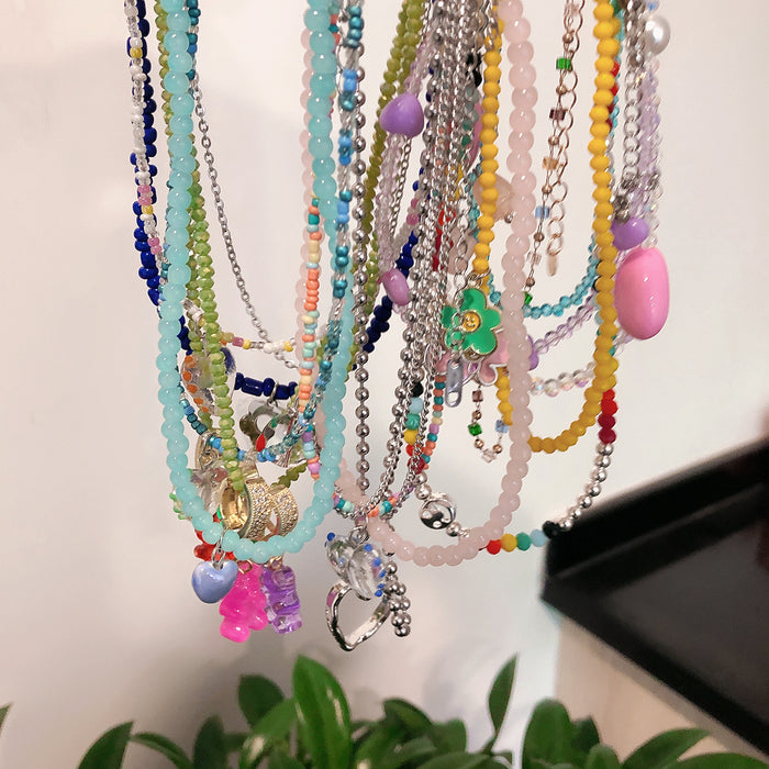 Wholesale Color Beaded Necklace Girlish Love Pendant JDC-NE-NQ002