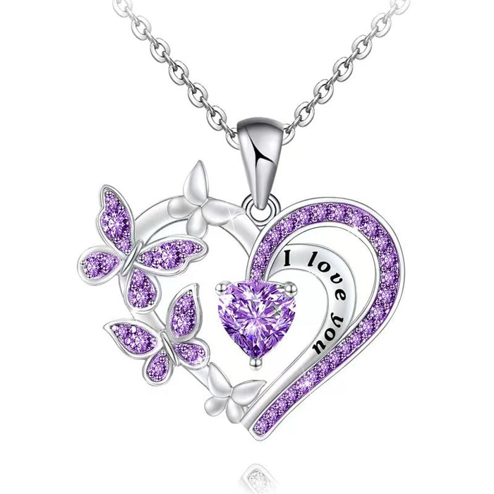 Wholesale Necklaces Alloy Rhinestone Love Butterfly l love you MOQ≥2 JDC-NE-JunZ004