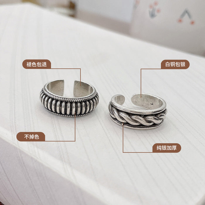 Wholesale Rings White Copper Clad Silver Vintage Adjustable MOQ≥2 JDC-RS-LanZ009