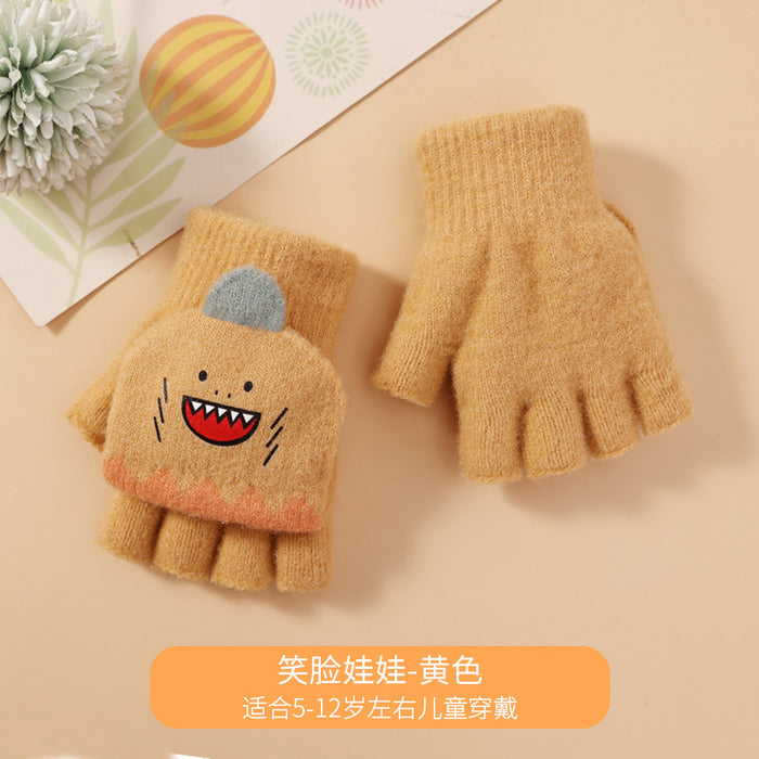 Wholesale Gloves Plush Warm Cute Flip Half Finger Knitted Touch Screen JDC-GS-RH023