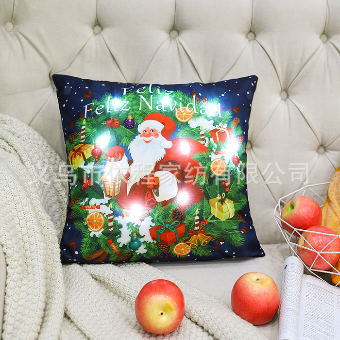 Wholesale Christmas LED Lights Short Plush Printed Pillowcase JDC-PW-Yichen020
