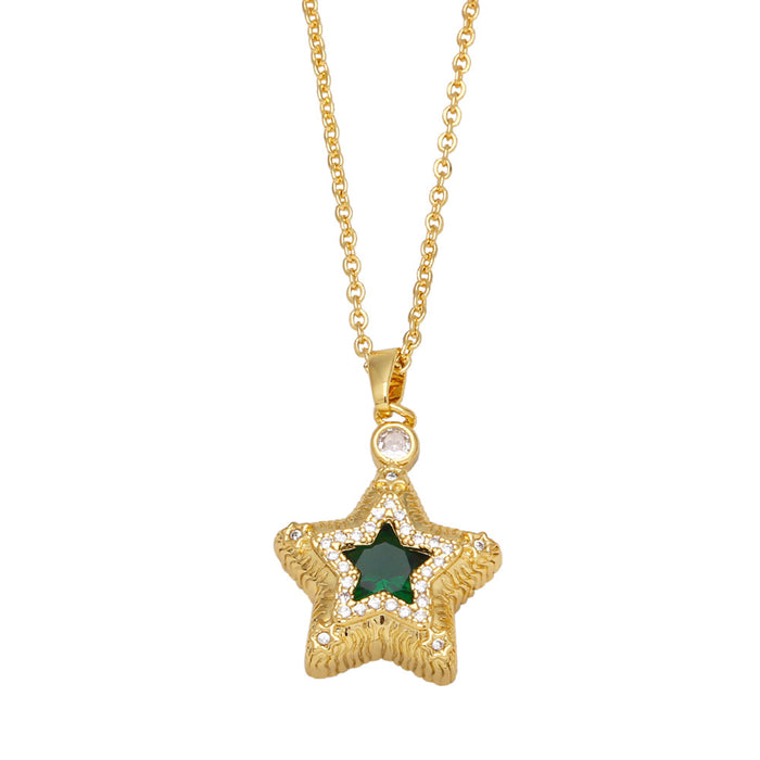 Collar de pentagrama al por mayor Luz retro de lujo Luxury Malachite Green Zircon Collar Collar JDC-Ne-AS590