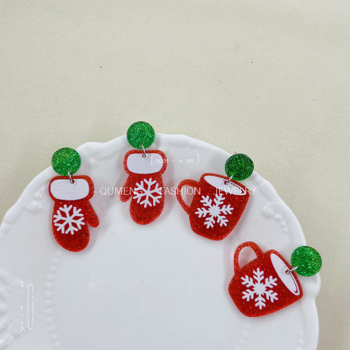Wholesale Earrings Acrylic Glitter Christmas Snowflake Mugs JDC-ES-MOSHU061
