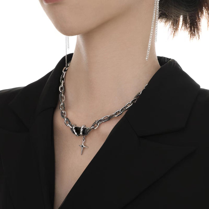 Wholesale Necklace Alloy Black Zircon Cross Clavicle Chain Bracelet Jewelry Set JDC-NE-GM011
