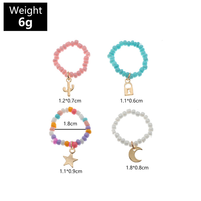 Wholesale Ring Rice Beads Star Moon Pendant Rings Set JDC-RS-NZ020