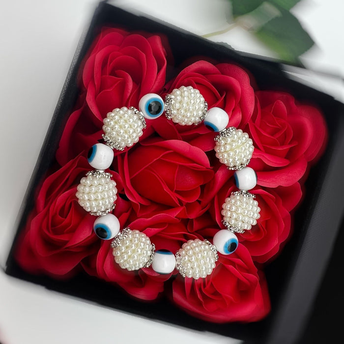 Wholesale blue eye personality exaggerated pearl elastic bracelet MOQ≥2 JDC-BT-QingH004