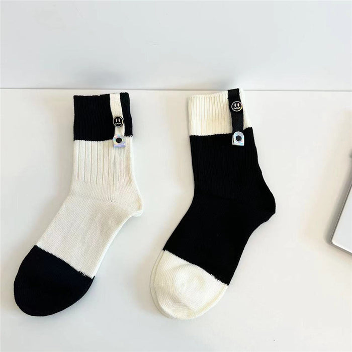 Wholesale Socks Cotton Thick Needle Black and White Colorblock Smiley JDC-SK-XuXu007