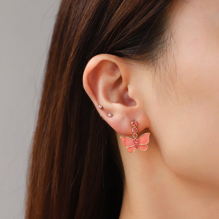 Wholesale Earrings Copper Plated Real Gold Diamond Drip Butterfly JDC-ES-KenJ014