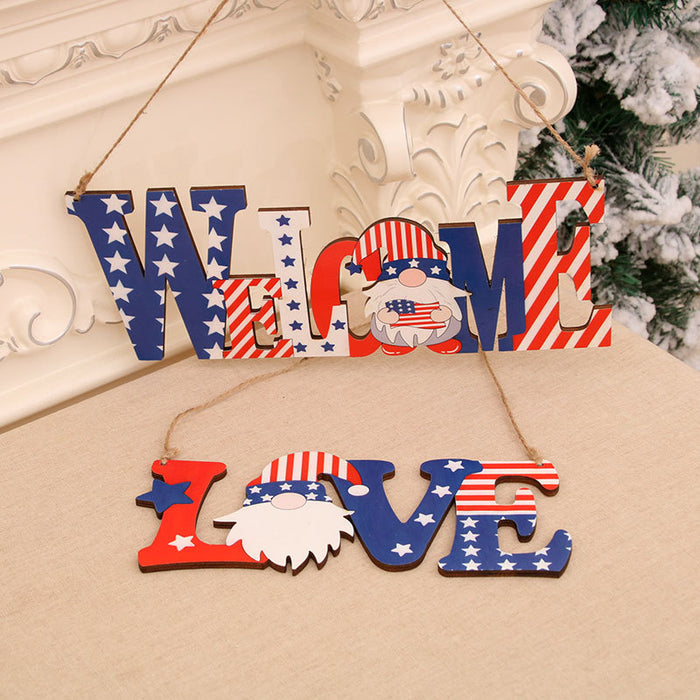 Wholesale 4th of July Independence Day Decoration Wooden Letter Door Hanging Creative Pendant JDC-DC-YHuan001