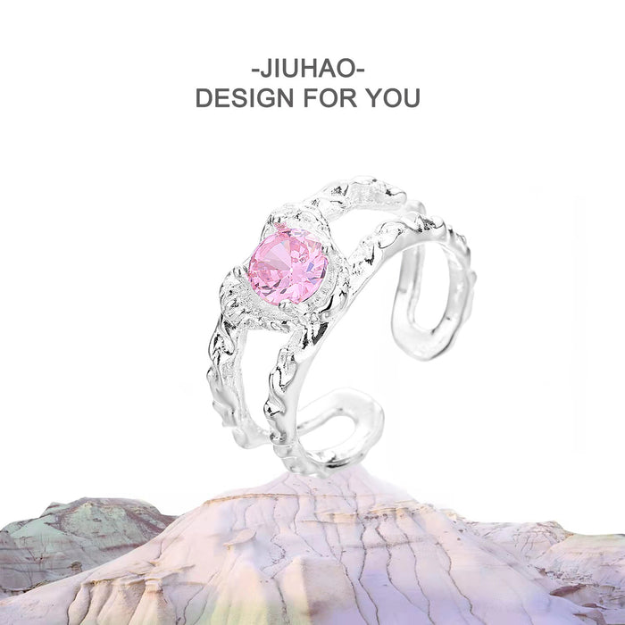 Wholesale Ring Copper Pink Diamond Zircon Heart Adjustable JDC-RS-JiuH002