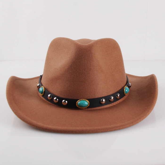 Wholesale Hat Woolen Ethnic Style Rivet Western Big Cowboy Hat JDC-FH-XRong008