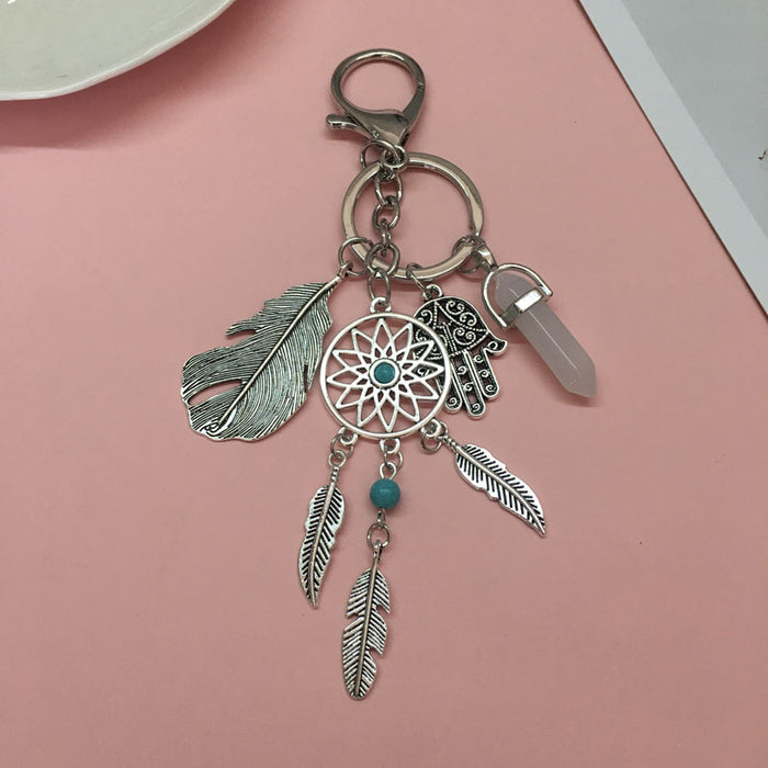 Enquêteur en gros Dreamcatcher Palm Feather Vintage Stone Accessoires Keychain JDC-KC-Shuoyu002