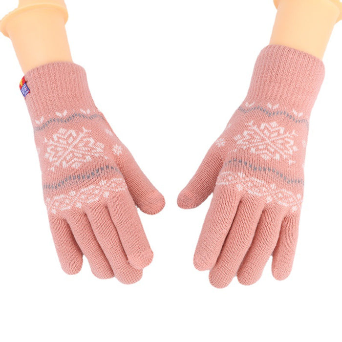 Wholesale Gloves Cashmere Christmas Snowflake Double Layer Warm Outdoor Touch Screen JDC-GS-JiaT004