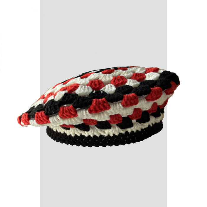Wholesale hat fabric colorblock crochet beret JDC-FH-JIER013