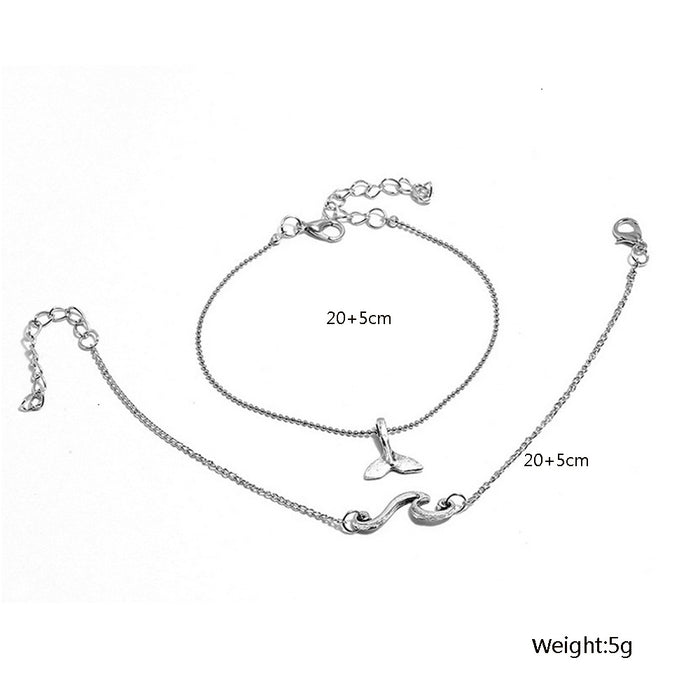 Jewelry WholesaleWholesale Bohemian Double Layer Ocean Wave Fishtail Anklet 2 Piece Set JDC-AS-YeB034 Anklets 烨贝 %variant_option1% %variant_option2% %variant_option3%  Factory Price JoyasDeChina Joyas De China