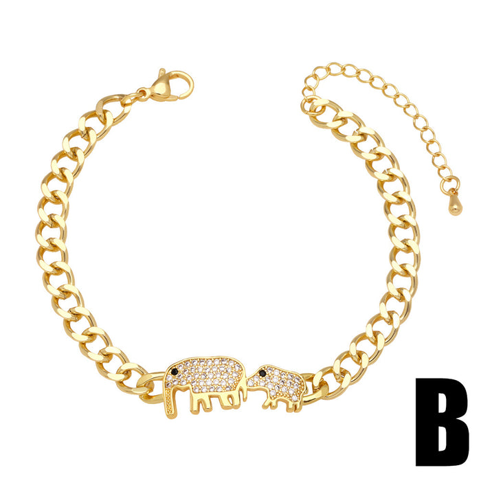 Wholesale Bracelet Copper Plated 18K Gold Zircon Elephant Leopard Head JDC-PREMAS-BT-005