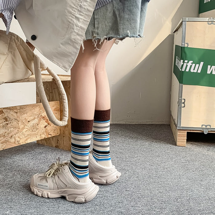 Wholesale Socks Cotton Contrast Stripe Mid Tube Socks JDC-SK-YueYi003
