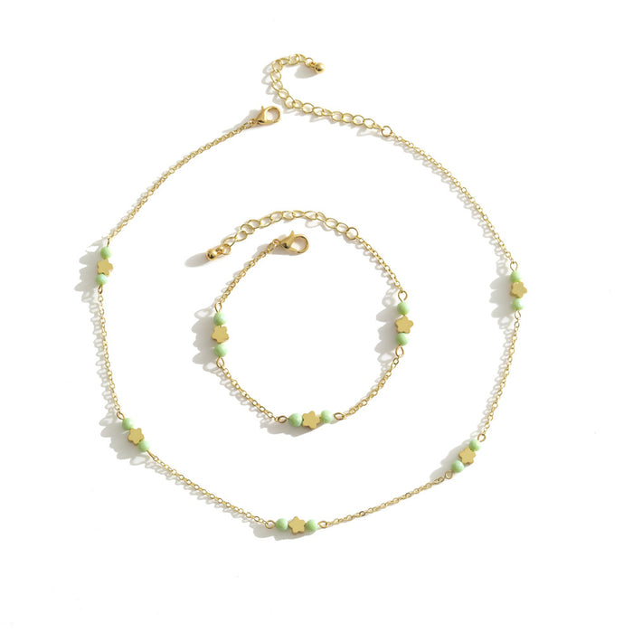 Wholesale Necklace Alloy Butterfly Heart Glass Anklet Set MOQ≥2 JDC-NE-YiD047