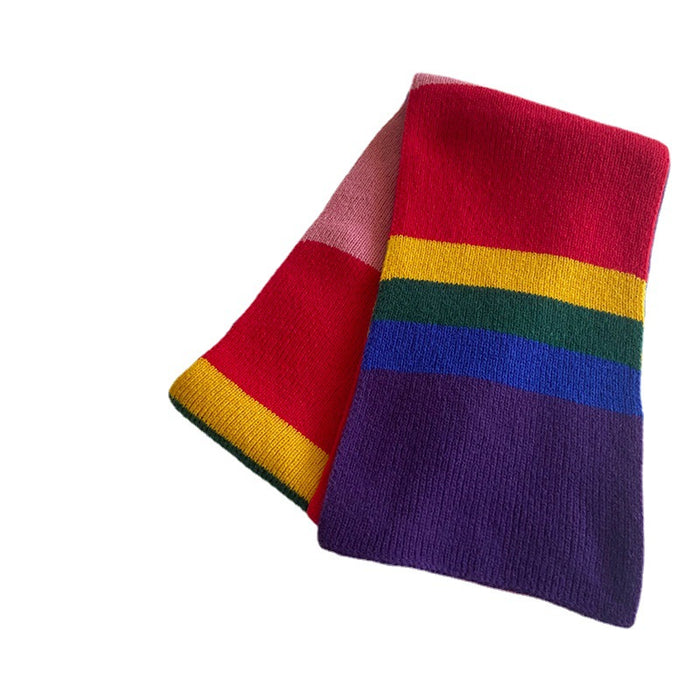 Wholesale Scarf Imitation Cashmere Bear Stripe Colorblock Knit Scarf MOQ≥2 JDC-SF-Jinhe008